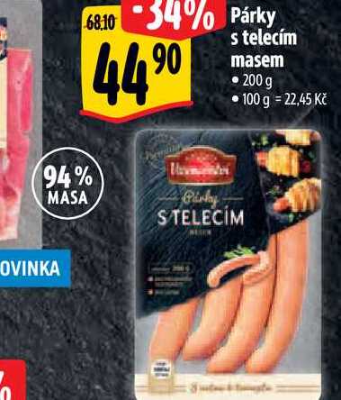   Párky s telecím masem • 200 g   