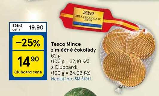 Tesco Mince z mléčné čokolády, 62 g