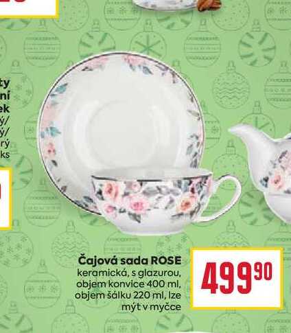 Čajová sada ROSE keramická, s glazurou, objem konvice 400 ml, objem šálku 220 ml