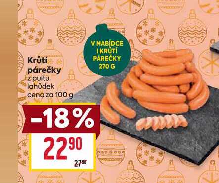 Krůtí párečky z pultu lahůdek cena za 100 g 