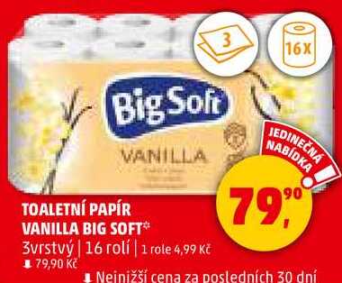 TOALETNÍ PAPÍR VANILLA BIG SOFT 3vrstvý, 16 rolí 