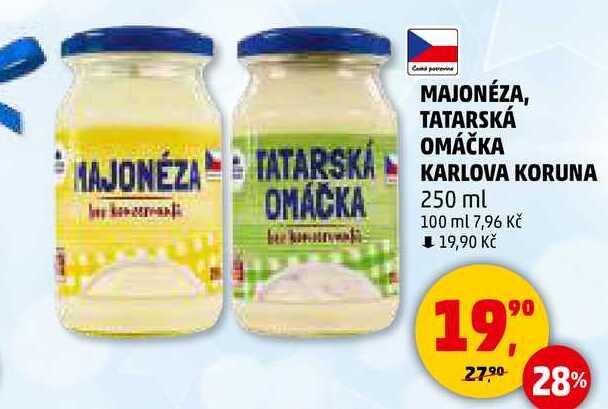 MAJONÉZA, TATARSKÁ OMÁČKA KARLOVA KORUNA, 250 ml 