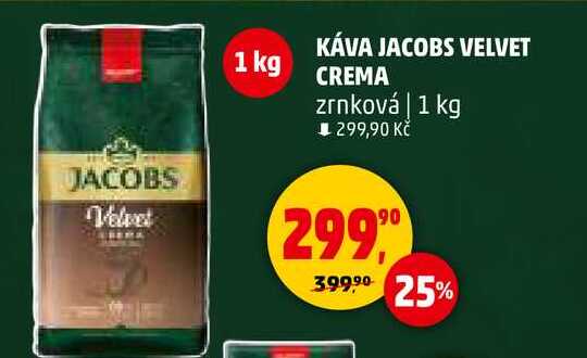 KÁVA JACOBS VELVET CREMA zrnková, 1 kg