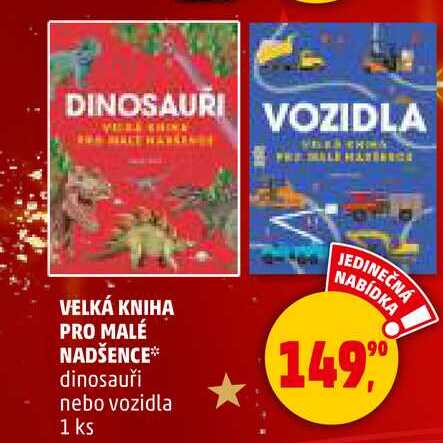 VELKÁ KNIHA PRO MALÉ NADŠENCE dinosauři nebo vozidla, 1 ks