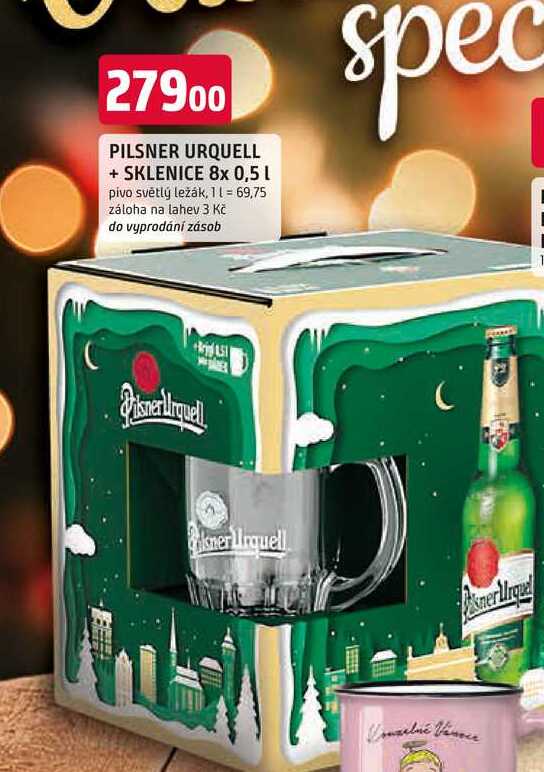 Pilsner Urquell Pivo ležák světlý 8 x 0,5l + originální sklenice jako dárek v akci