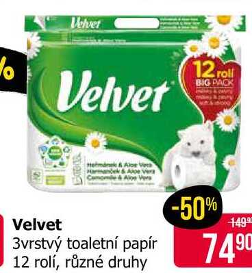 Velvet 3vrstvý toaletní papír 12 rolí, různé druhy