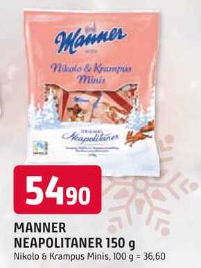 Manner Neapolitaner Minis křupavé oplatky s krémovou oříškovou náplní 150g v akci