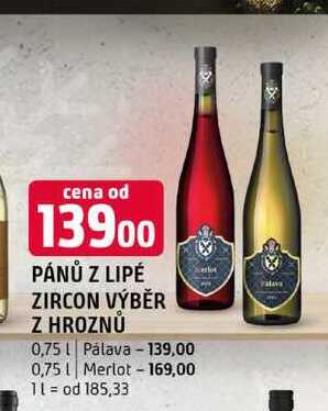 Pánů z lipé zircon výběr z hroznů 0,75l