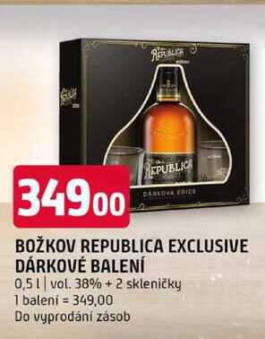 Božkov republica exclusive dárkové balení 0,5l vol. 38% +2 skleničky 