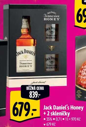 Jack Daniel's Honey + 2 skleničky, 0,7 l