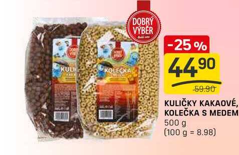 KULIČKY KAKAOVÉ, KOLEČKA S MEDEM 500 g 