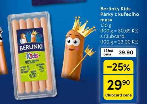 Berlinky Kids Párky z kuřecího masa, 130 g