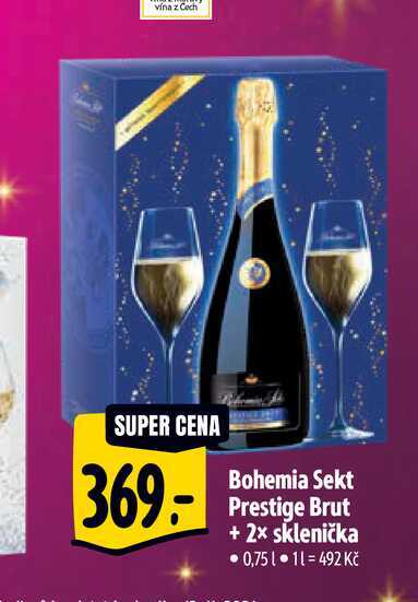   Bohemia Sekt Prestige Brut + 2x sklenička  