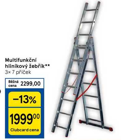 Multifunkční hliníkový žebřík, 3× 7 příček 