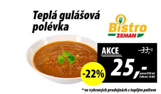 Teplá gulášová polévka, porce/250 ml