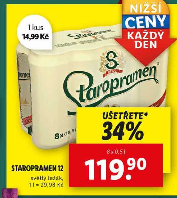 STAROPRAMEN 12, 8x 0,5 l v akci