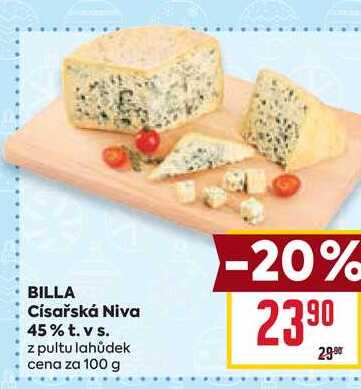 BILLA Císařská Niva 45% t. v s. z pultu lahůdek cena za 100g