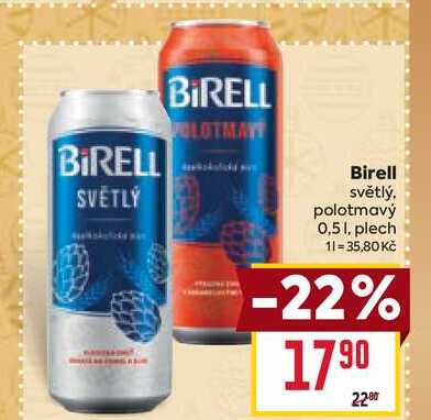 Birell světlý, polotmavý 0,51, plech