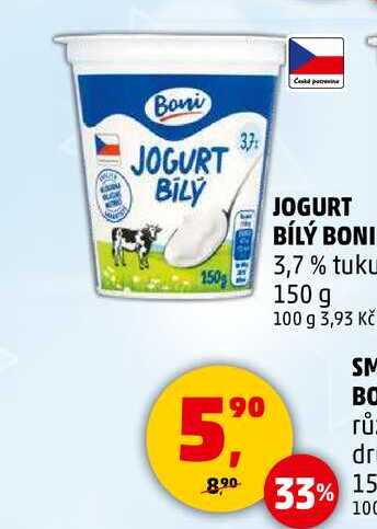 JOGURT BÍLÝ BONI 3,7% tuku, 150 g