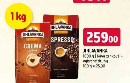 Jihlavanka Espresso Zrnková káva 1000g vybrané druhy