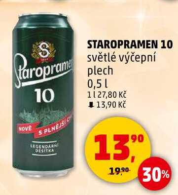 STAROPRAMEN 10 světlé výčepní plech, 0,5 l v akci