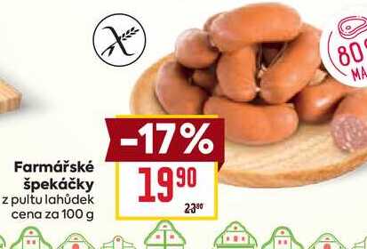 Farmářské špekáčky z pultu lahůdek cena za 100g