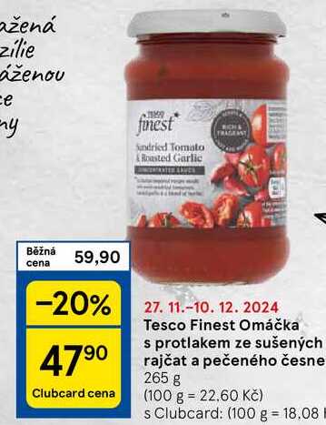 Tesco Finest Omáčka s protlakem ze sušených rajčat a pečeného česneku, 265 g