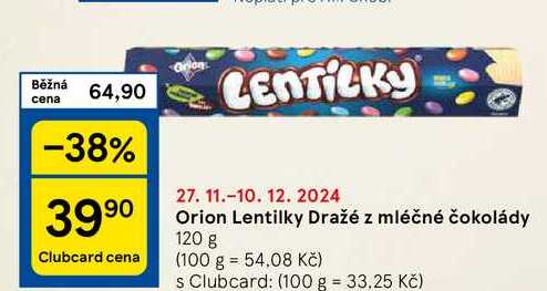 Orion Lentilky Dražé z mléčné čokolády, 120 g 