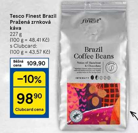 Tesco Finest Brazil Pražená zrnková káva, 227 g 