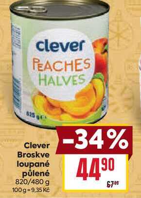 Clever Broskve loupané půlené 820/480 g