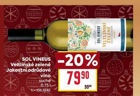 SOL VINEUS Veltlínské zelené Jakostní odrůdové vino suché 0,75l