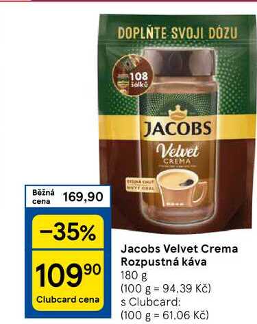 Jacobs Velvet Crema Rozpustná káva, 180 g 