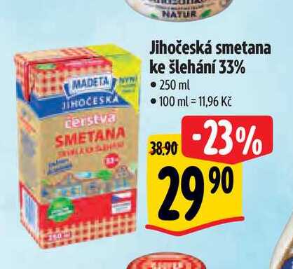   Jihočeská smetana ke šlehání 33% • 250 ml 