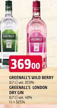 Greenalls wild berry 0,7l greenalls london dry gin 0,7l