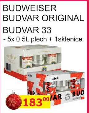 BUDWEISER BUDVAR ORIGINAL BUDVAR 33 - 5x 0,5L + 1sklenice