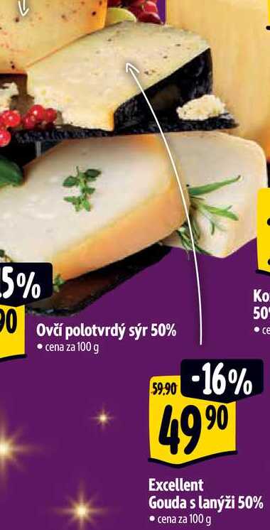 Excellent Gouda s lanýži 50%, cena za 100 g