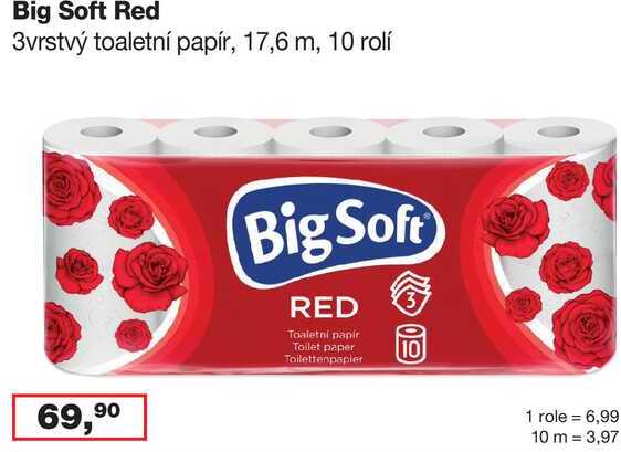 Big Soft Red 3vrstvý toaletní papír, 17,6 m, 10 rolí 