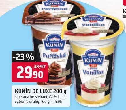 KUNÍN DE LUXE 200 g smetana ke šlehání, 27% tuku 