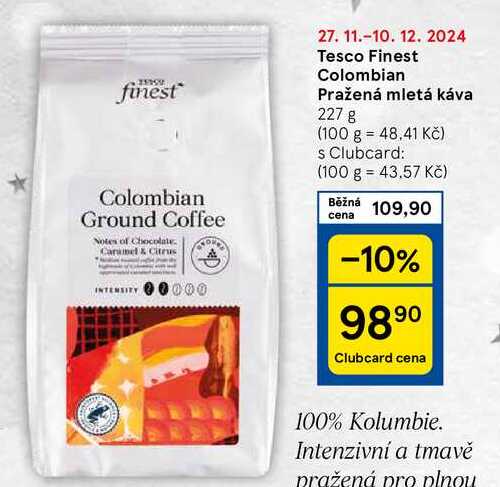 Tesco Finest Colombian Pražená mletá káva, 227 g 