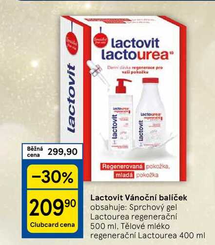 Lactovit Vánoční balíček obsahuje: Sprchový gel Lactourea regenerační 500 ml. Tělové mléko regenerační Lactourea 400 ml 