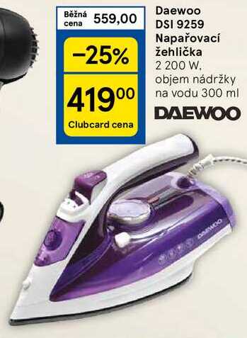 Daewoo DSI 9259 Napařovací žehlička 2 200 W. objem nádržky na vodu 300 ml