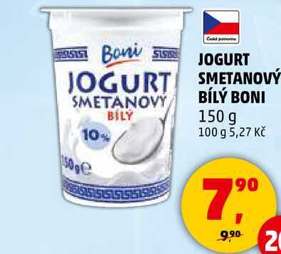 JOGURT SMETANOVÝ BÍLÝ BONI, 150 g