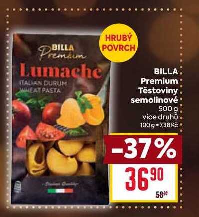 BILLA Premium Těstoviny semolinové 500 g