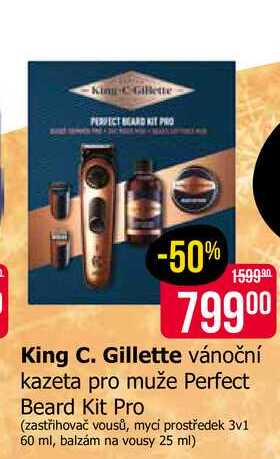 Gillette vánoční kazeta pro muže Perfect Beard Kit Pro (zastřihovač vousů, mycí prostředek 3v1 60 ml, balzám na vousy 25 ml) 