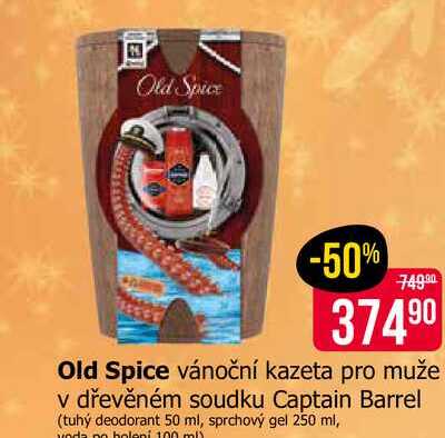 Old Spice vánoční kazeta pro muže v dřevěném soudku Captain Barrel (tuhý deodorant 50 ml, sprchový gel 250 ml, voda po holení 100 ml) 