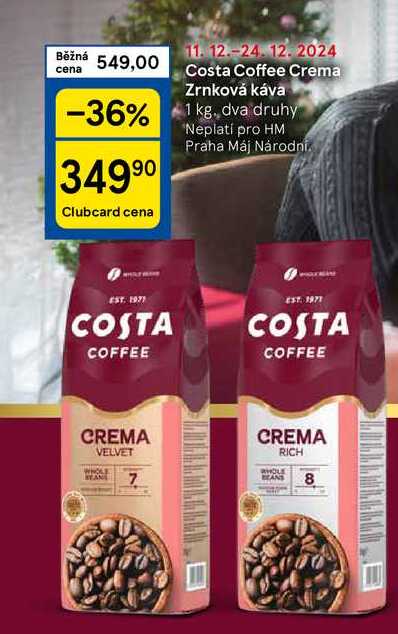 Costa Coffee Crema Zrnková káva, 1 kg