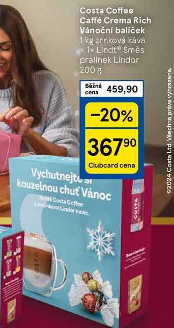 Costa Coffee Caffé Crema Rich Vánoční balíček, 1 kg zrnková káva, 1x Lindt Směs pralinek Lindor 200 g ,