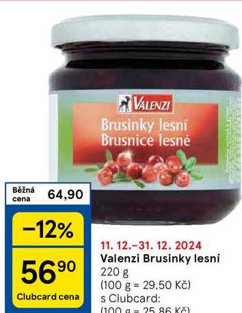 Valenzi Brusinky lesní, 220 g 