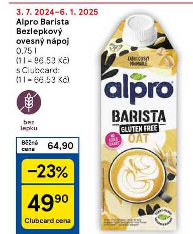 Alpro Barista Bezlepkový ovesný nápoj, 0.75 l