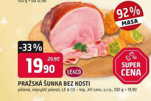 LE&CO PRAŽSKÁ ŠUNKA BEZ KOSTI 100 g